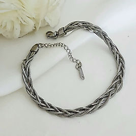 Sarmal Ezme Italyan Çelik Bileklik Silver(21cm+6cm)