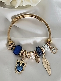 Mavi Baykuş Çelik Charm Bileklik