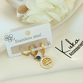 3'lü Hayat agaci Nazar Çelik Küpe