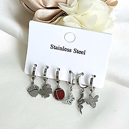 6'li Yonca Silver Çelik Küpe