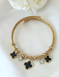 Siyah Mineli Yonca Çelik Charm Bileklik