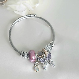 Mor Kelebek Çelik Charm Bileklik