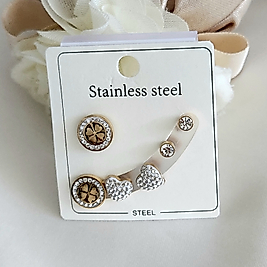 3'lü Kalp&Yonca Çelik Küpe